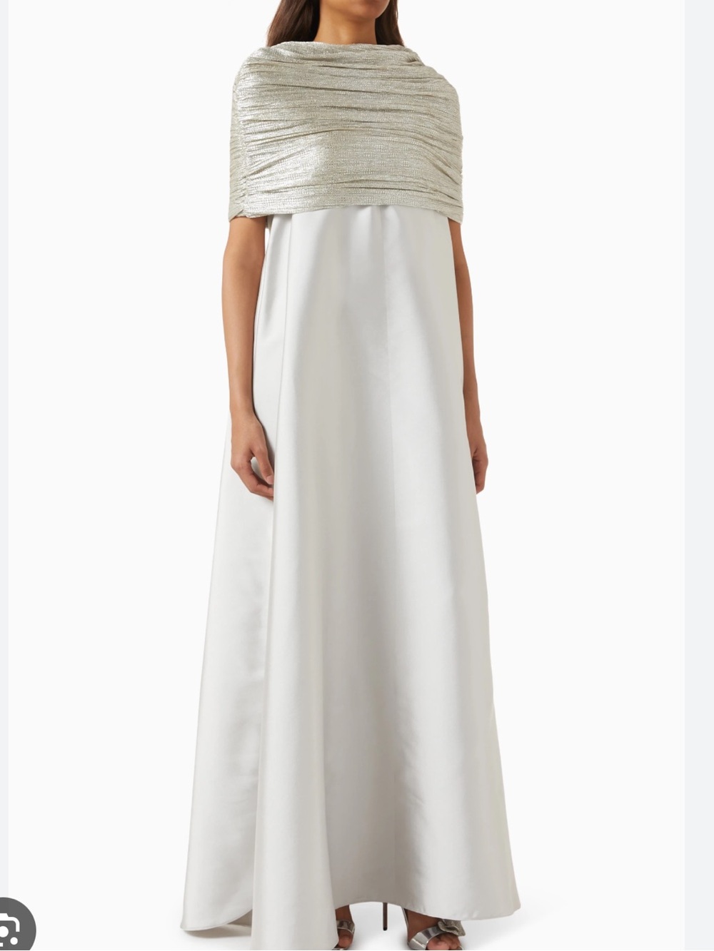 Dima Ayad gathered silver cape dress nwt